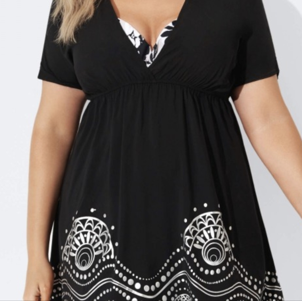 Black Elastic Waistband V-Neck Cover Up Dress
